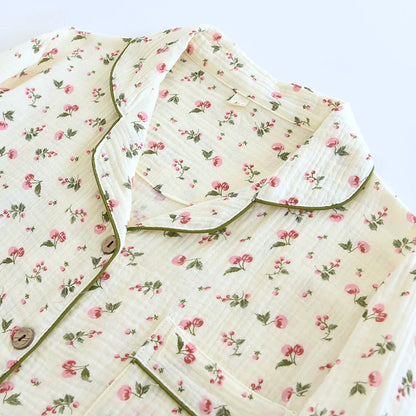 2025 Spring and Autumn Women's Pajama Set 100% Cotton Crepe Long sleeved Pants Two piece Cute and Sweet Home Fury Set Ladies.