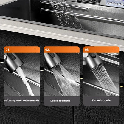 Kitchen Basin Stainless Steel Waterfall Sink Large Single Slot Integrated Digital Display Faucet Set Soap Dispenser Cup Washer