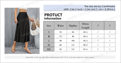 Women Fashion Satin Solid Pleated Midi Skirt Vintage Mid Elastic Waist Female Chic Lady Skirts Korean Pencil Skirt Silk like.