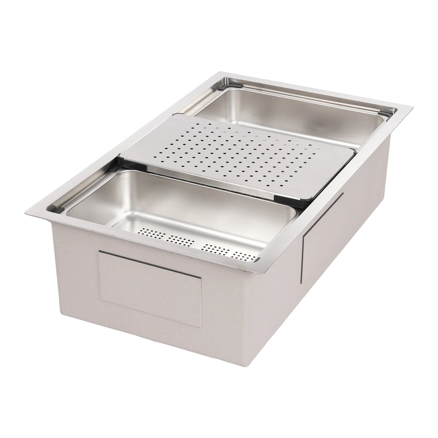 Küchenspüle aus Edelstahl, 8,66 Zoll tief, Abtropfkorb, Innenbecken, Unterbau- oder Überbau-Design