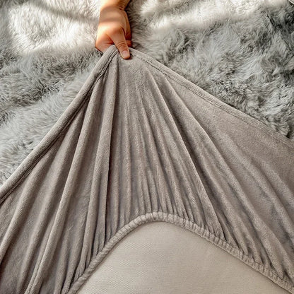 Fluffy Plush Fitted Bed Sheet Solid Color Long Hair Fleece Bed Cover For Double Bed fundas de colchón Winter Warm Mattress Cover