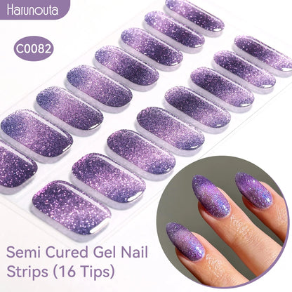 Harunouta Gradient Semi Cured Gel Nail Sticker Long-Lasting UV Nail Sticker UV/LED Extension Gel Nail Foil Gel Polish Full Cover.