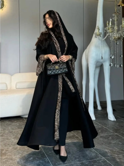 Eid Women Muslim Abaya Leopard Cardigan with Scarf Dress 2025 Vestidos Largos Caftan Robe Jalabiya Ramadan Morocco Dubai Kaftan.