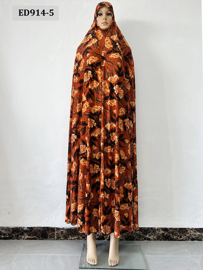 6XL  Muslim Womens Hooded Abaya African Sleeveless Prayer Garment Kaftan Dress With Hijab Floral Dubai Saudi Robe Ramadan
