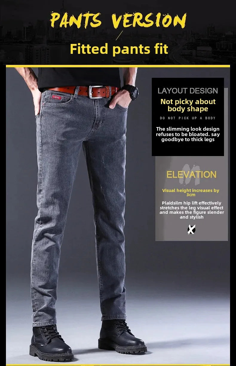 Frühling Herbst Xintang Denim Jeans Herren Slim Fit Casual Trendy Modische Alltagskleidung Blau Gerade Bein Hosen Elastische Taille.