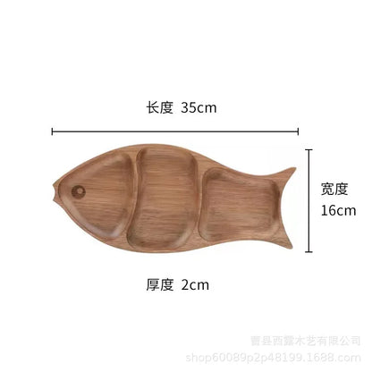 Wooden Leaf Shaped Fish Shaped Nut Tray Divided Plate Fruit Bread Pastry Tray Japanese Tableware.
