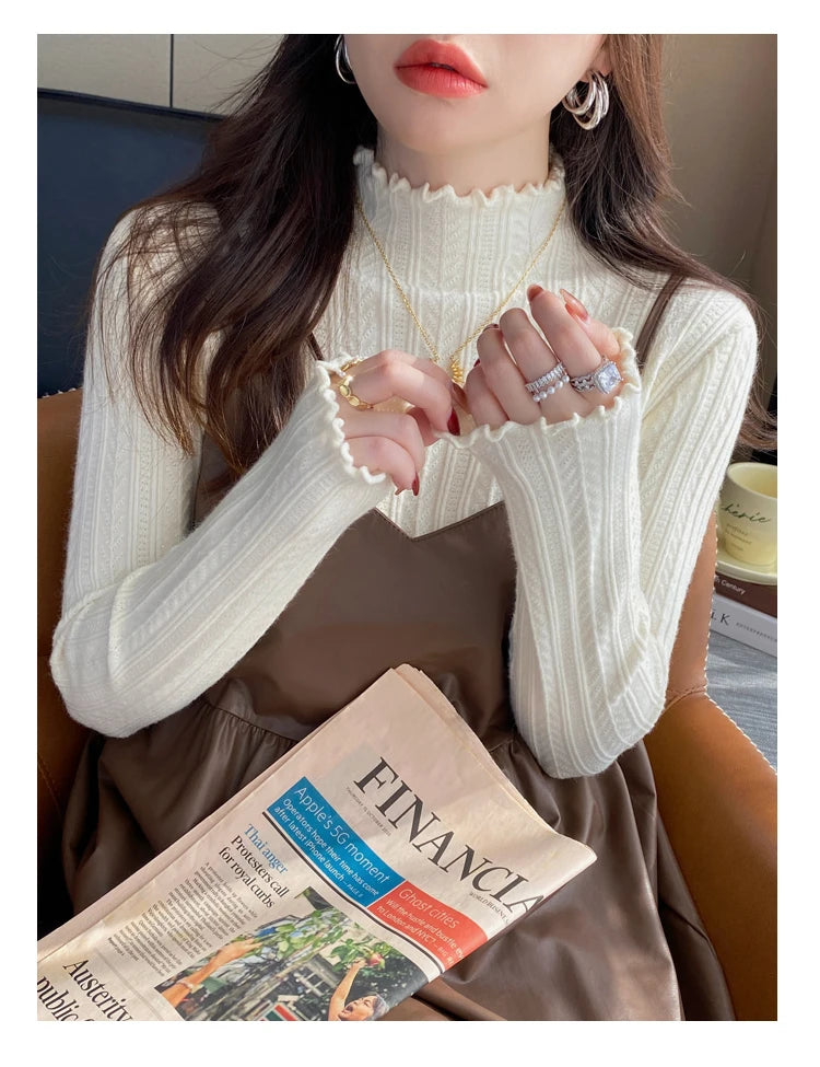 AOSSVIAO 2023 Geraffte Rollkragen Frauen Pullover Herbst Winter Warme Pullover Schlank Tops Gestrickte Pullover Jumper Weiche Pull Weibliche.