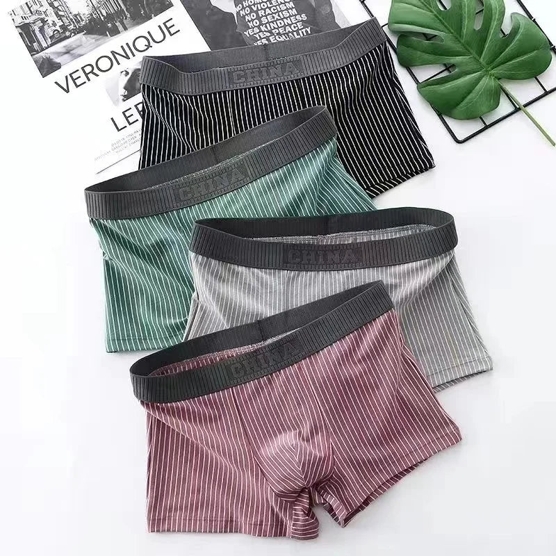4Pcs Boxer Shorts männer Unterwäsche Sexy Höschen Baumwolle Boxer Gestreiften Unterhose Männlichen Shorts U Konvexen Dessous Plus Größe 2XL-6XL