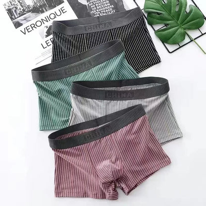 4Pcs Boxer Shorts männer Unterwäsche Sexy Höschen Baumwolle Boxer Gestreiften Unterhose Männlichen Shorts U Konvexen Dessous Plus Größe 2XL-6XL