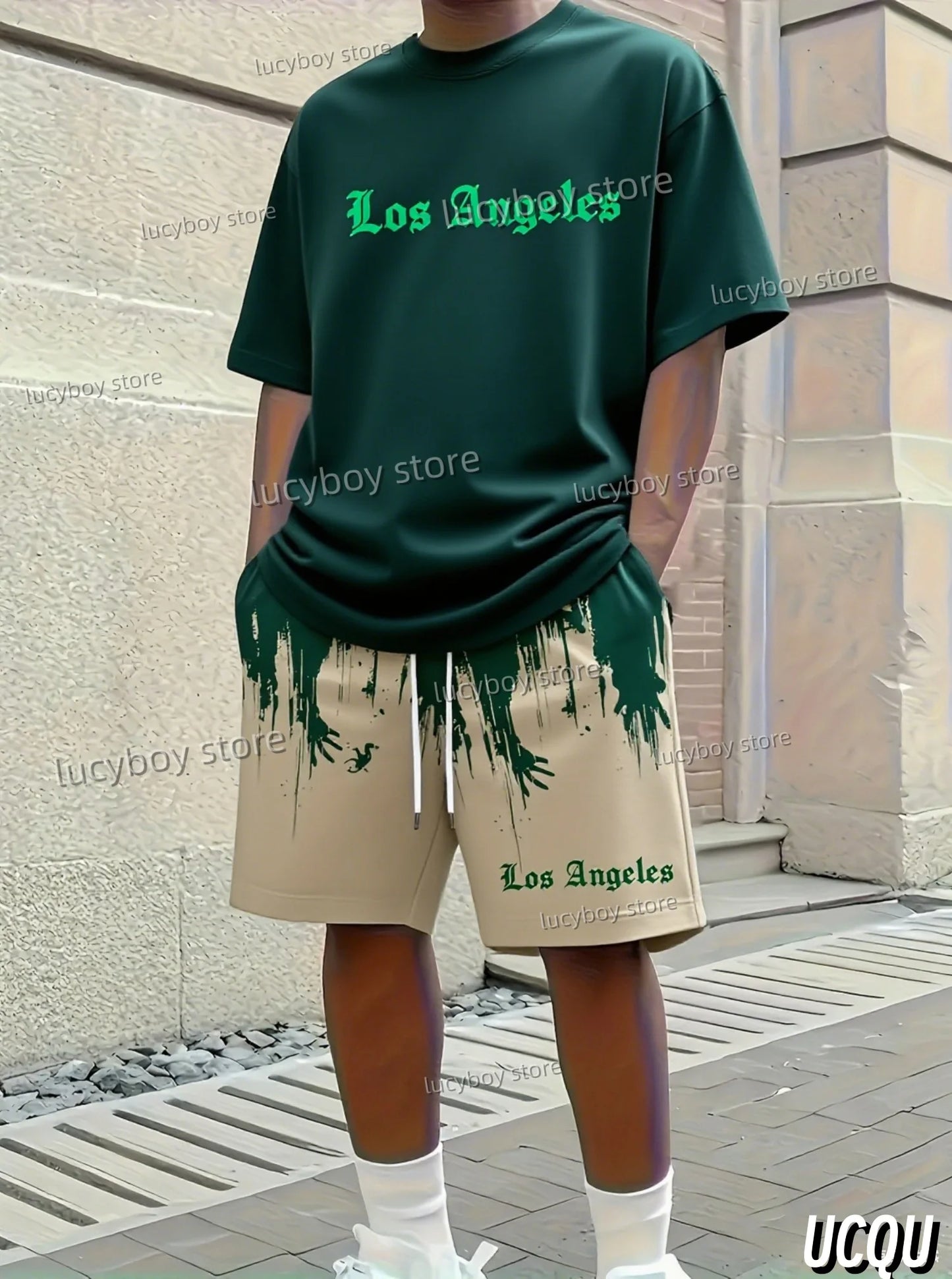 Summer Los Angeles Letter 3D Graffiti Pattern Men's Suit 2 Pieces Set Casual Suit Sports Set Men's Tracksuit Oversized Clothes.