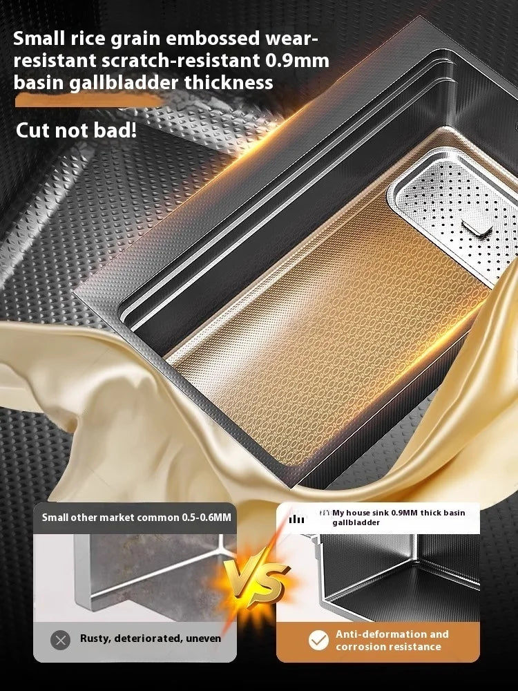 Stainless steel Kitchen Sink Thick Embossed Large Single Slot vegetable washbasin Dishwashing Sink Undermount Basin