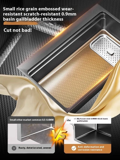 Stainless steel Kitchen Sink Thick Embossed Large Single Slot vegetable washbasin Dishwashing Sink Undermount Basin