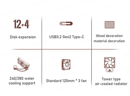 Jonsbo N5 NAS Computer Chassis ITX/M-ATX/ATX/E-ATX PC Case 12+4 Hard Disk Space ATX Power Supply With Fan Aluminum Desktop Case.