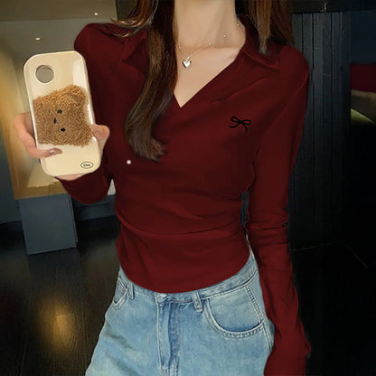 European and American Casual Simple Solid Color Long-sleeved Vest T-shirt Women's 2025 Autumn and Winter.