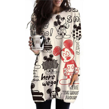 Frauen Frühling und Herbst Neue S-3XL Große T-shirt Einfarbig Lange Hülse Lose Disney der Mickey Maus Casual Harajuku Taille t-sh.