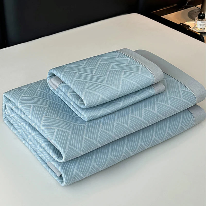 Luxury Summer Carbon Cooling Mat Set Solid Color Queen King Size Bed Mattress and Pillow Case Machine Washable Soft Folding Mat.