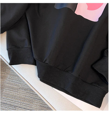 175kg plus size Damen büste Frühling Herbst lose Langarm bedrucktes Sweatshirt Top schwarz rosa 6xl 7xl 8xl 9xl 10xl 11xl