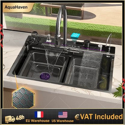 Wasserfall-Küchenspüle aus Edelstahl, multifunktional, groß, Einzelschlitz, Geschirrspülbecken, Küchenrenovierung