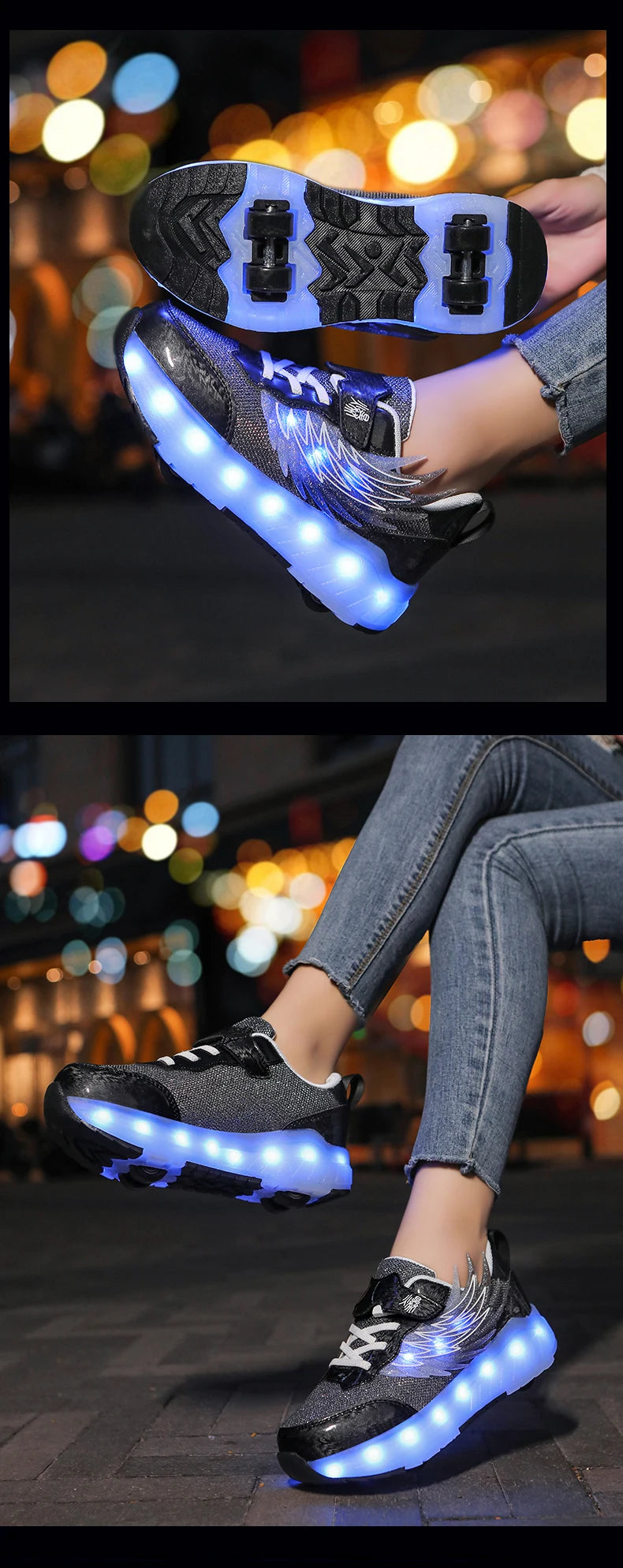 Boys Girls Roller Shoes LED Light Up USB Charging Children Roller Skate Casual Skateboarding Shoes Sports Shoes Kids Sneakers