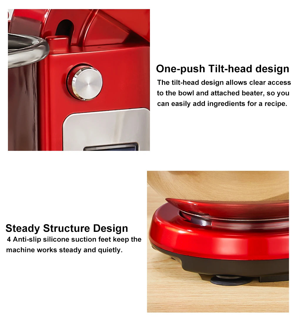 BioloMix Kitchen Food Stand Mixer, Blender, Quiet Motor, Cream Egg Whisk, Whip Dough Kneader, 6-Speed, 1200 W, 6 L, DC.