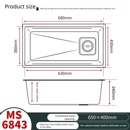 Kitchen Sink 316L Stainless Steels Nano Brushed Surface Large Single Slot Dishwash and Vegetable Washing Basin Undermount Basin