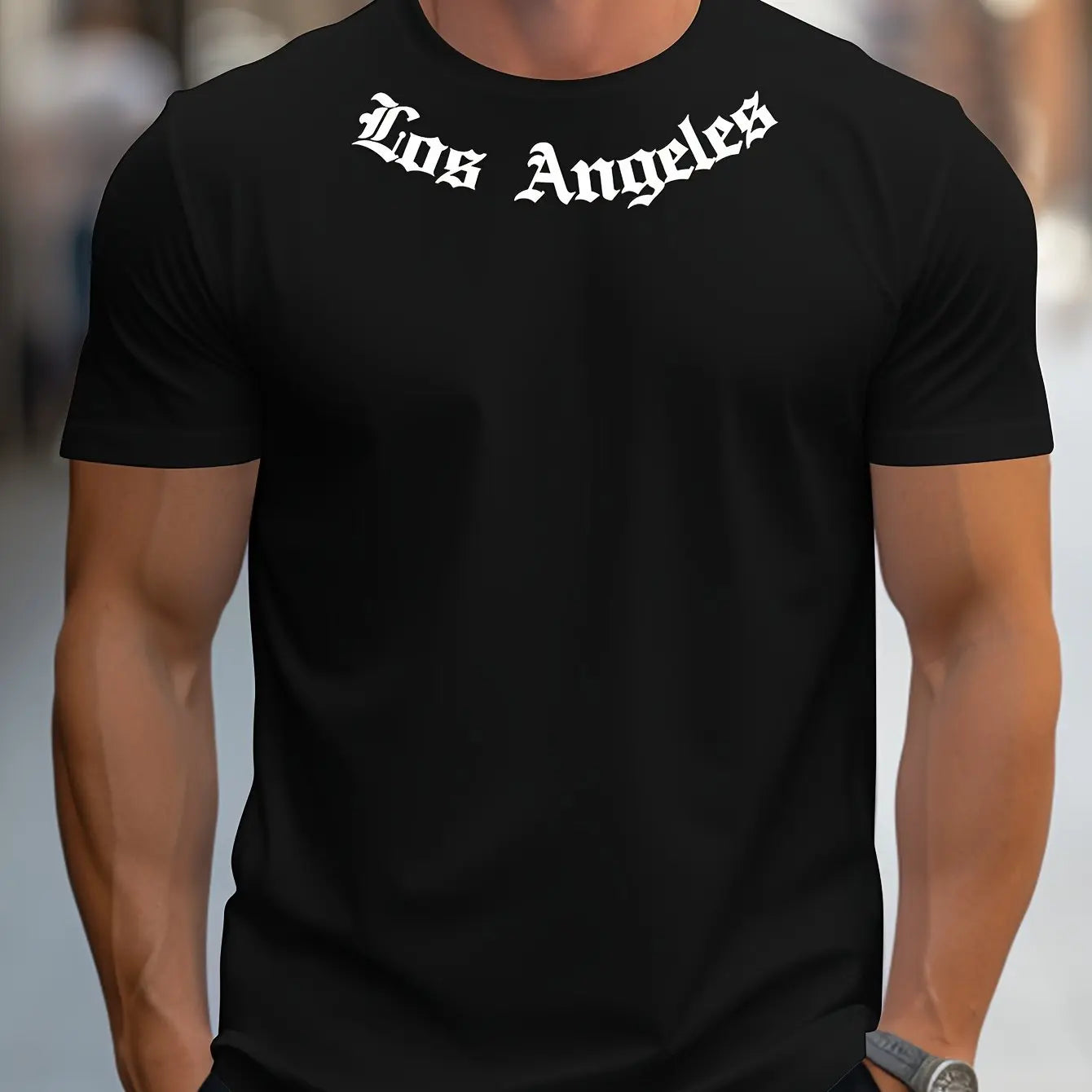 Men's 100% cotton summer loose size Los Angeles Graphic printed slim fit casual sports round neck short sleeved T-shirt top.