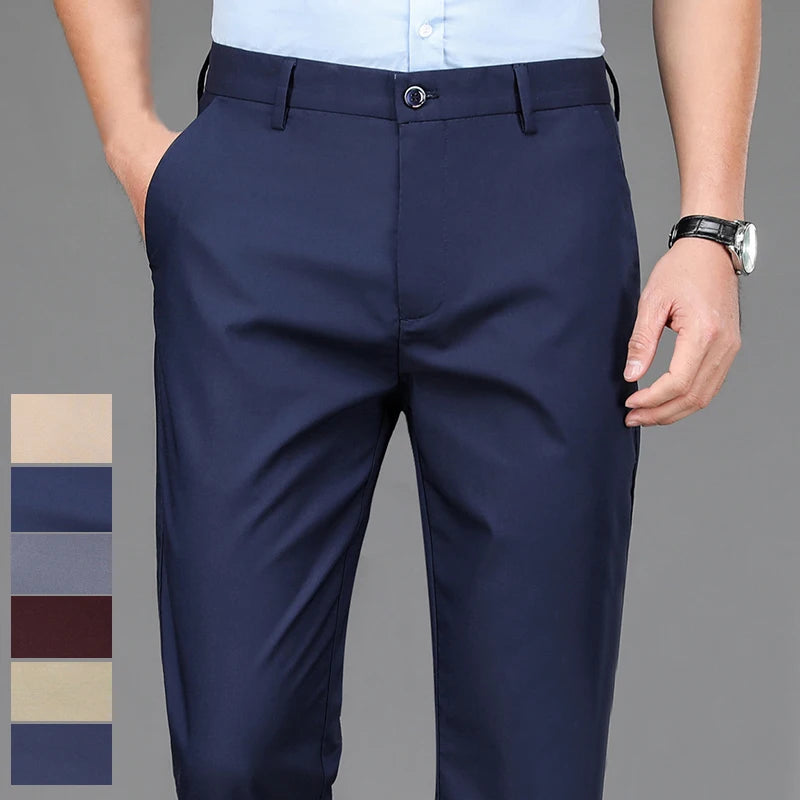 Male Pants Stretch Solid Black Smart Casual Men's Trousers Office Quick Dry Suit Pants New Spring Autumn Korean Straight Pants.