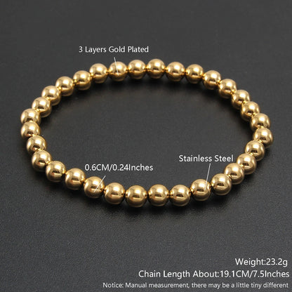 MHS.SUN Trend Stretch Stainless Steel Bracelets Gold Sliver Color 2MM 5MM 8MM Stacked Ball Beaded Bracelet For Women Men Jewelry
