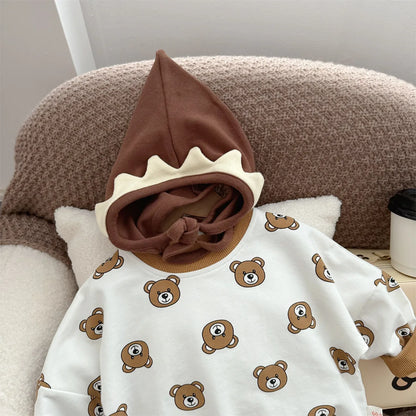 Ins 2024 Frühling Herbst Baby Jungen Bodysuit Baumwolle gestreiften Cartoon gedruckt Langarm Kleinkind Jungen Stram pler Neugeborene Jungen Outfits