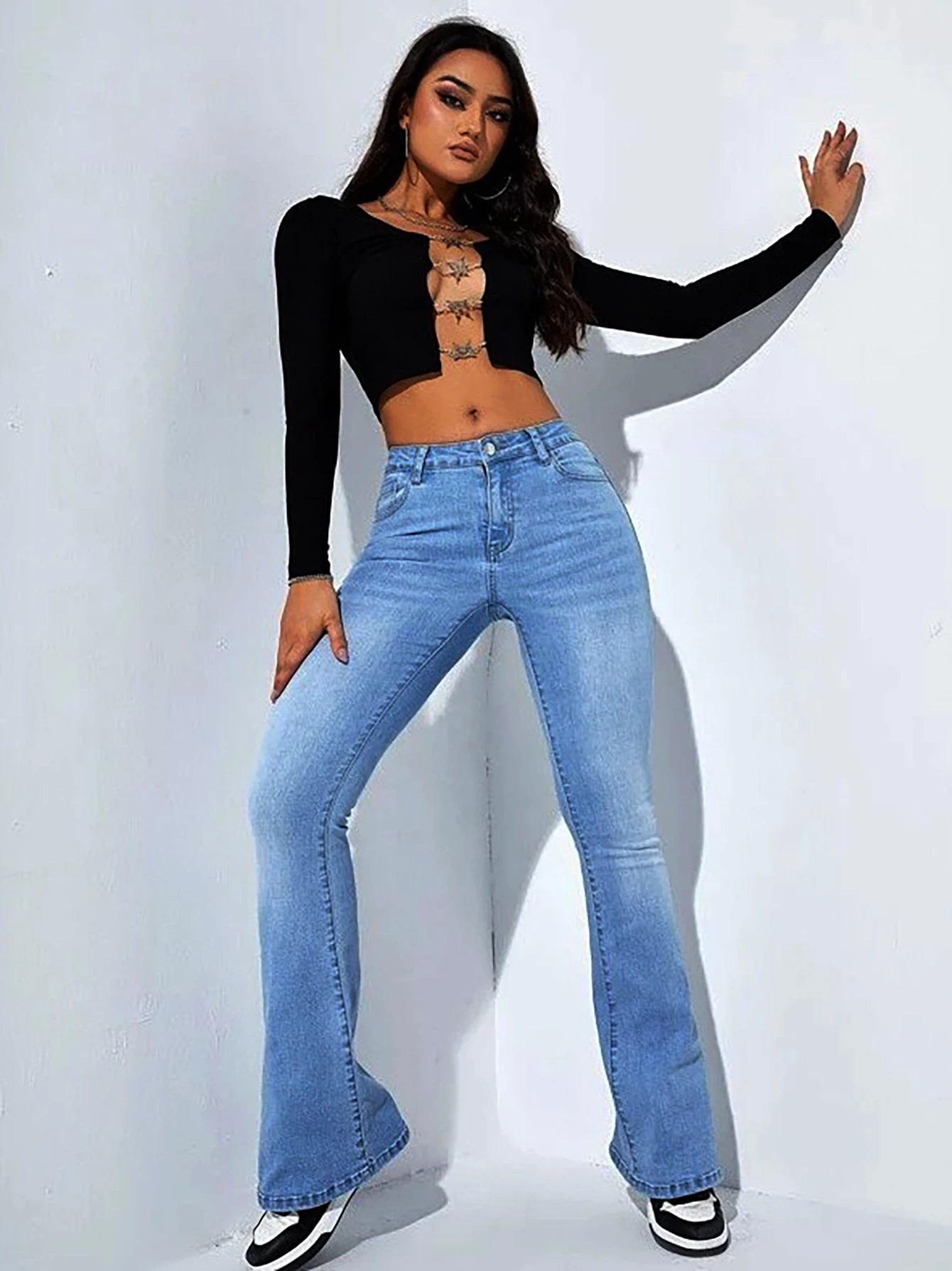 Women's jeans high waist stretch comfortable flared pants Denim pants.