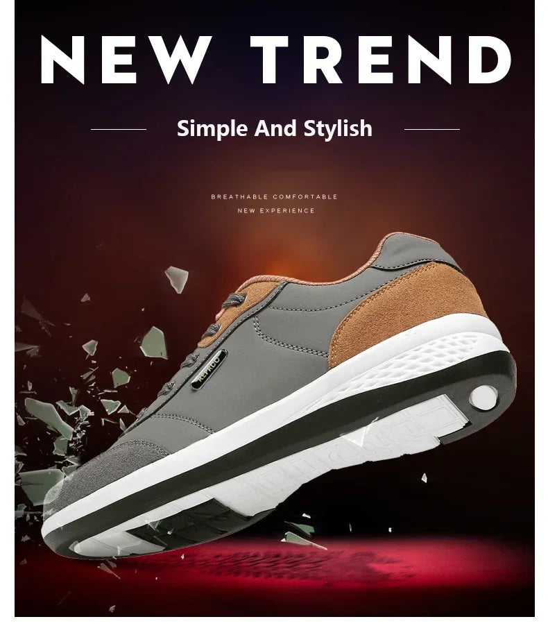 YRZL Men Shoes Spring Autumn Waterproof Walking Sneakers Leisure Male Leather Sports Shoes Non-Slip Footwear Tennis for Men.