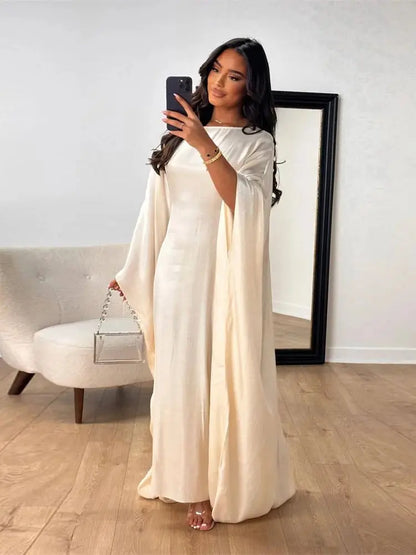 Batwing Butterfly Sleeve Satin Khimar Abaya Dubai Muslim Maxi Dress Kaftan Abayas For Women Kebaya Caftan Robe Femme Vestidos
