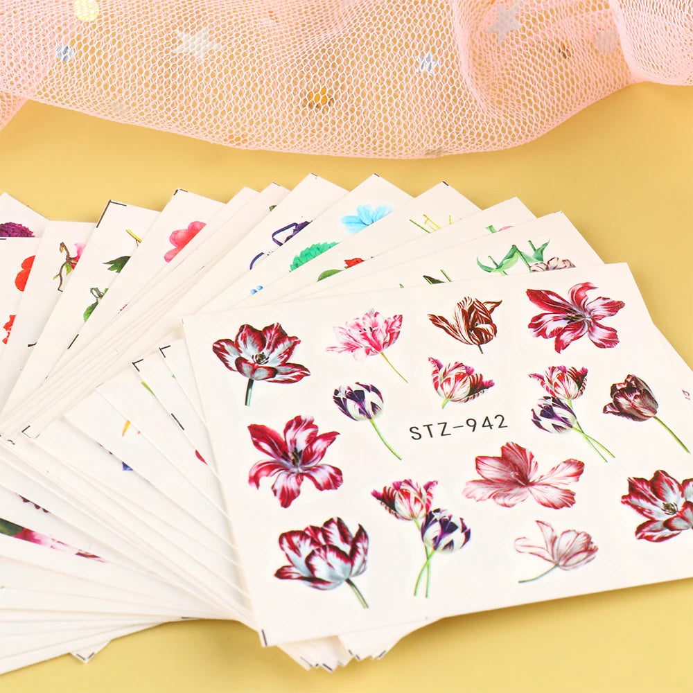 1Set Watercolor Xmas Flower Sticker Nail Decal Set Flamingo Letter Design Gel Manicure Decor Water Slider Foil CHSTZ683-706-1.