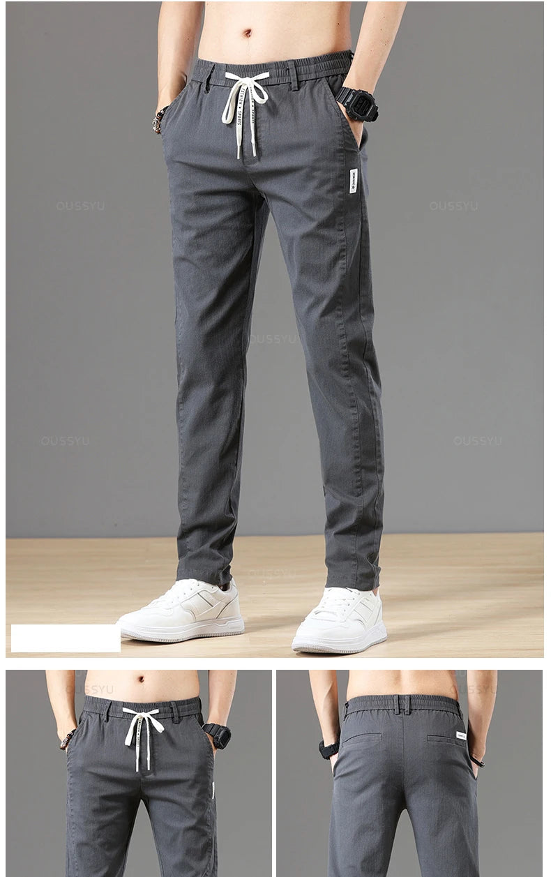 Autumn Cottom Men's Pants Fashion Classic Drawstring Elastic Waist Jogging Stretch Casual Grey Cargo Trousers Male 28-38.