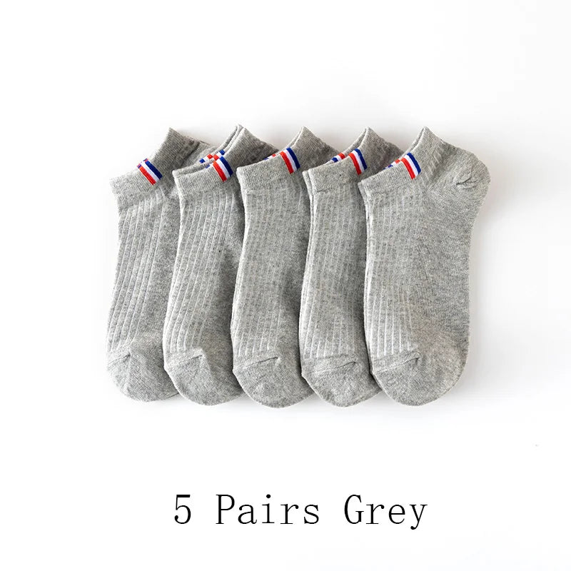 5 Pairs Of Thin Summer Blending Boat Socks Plain Color Mens Casual Socks Breathable Sweat Absorbing Calibration Socks.
