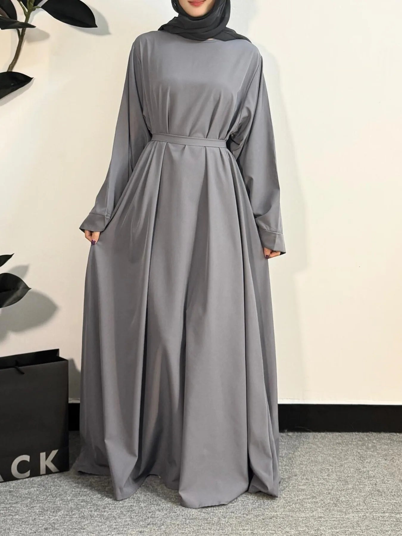 Muslim Abayas Women Kaftans Prayer Dress With Belt Full Sleeve.