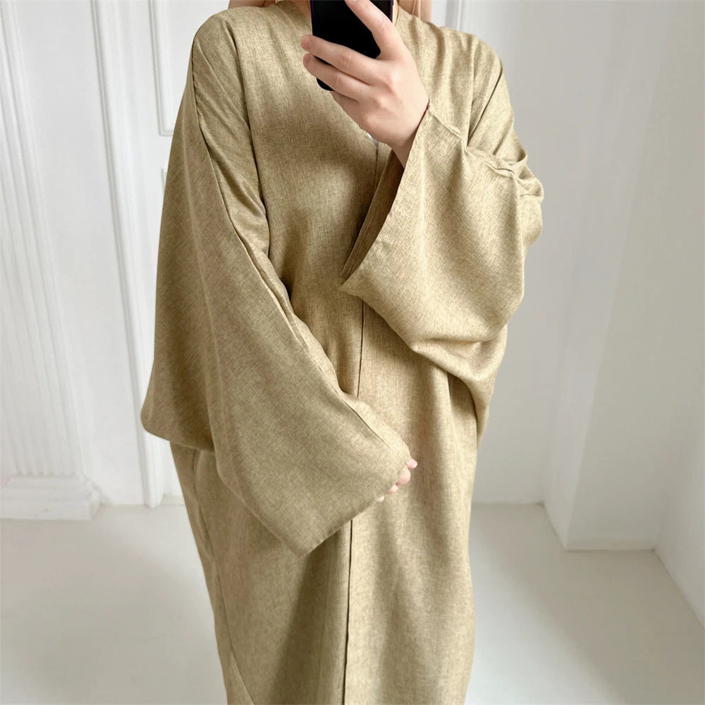 Eid Open Solid Color Batwing Abaya Dubai 2024 Modest Kimono Muslim Kaftan Dresses Abayas for Women Islam Kebaya Caftan Femmes.