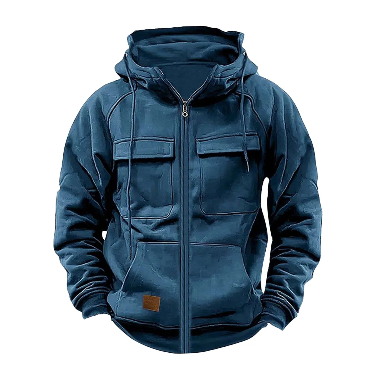 New Autumn Winter Men's Hooded Solid Hoodies Jackets Multi Pockets Male Zipper Sweatshirts Sports Outdoor Casual Hoodie Coat.
