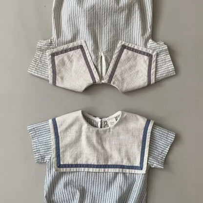 6754 koreanische Neugeborenen Kleidung Sommer neue Marine Revers vertikale Streifen Jungen einteilige Kleidung lässige Mädchen Kletter kleidung.