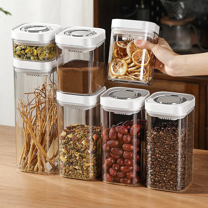 Airtight Food Storage Container with Pop Up Lid Plastic Clear Moisture-Proof Coffee Beans Cereals Jar Pantry Organizer Box.