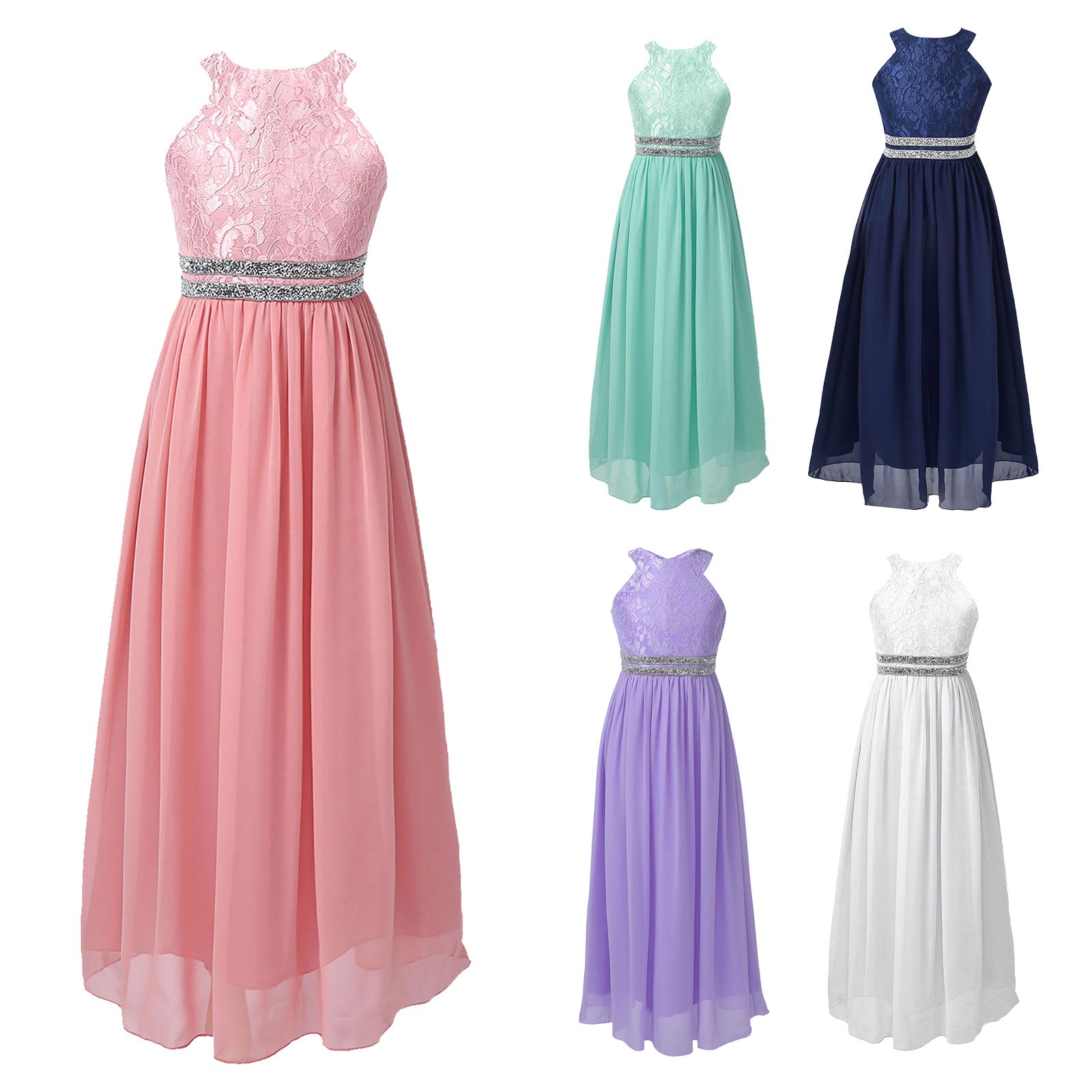 Iiniim Teen Mädchen Ärmellose Pailletten Floral Spitze Glänzenden Kleid Vestido de festa für Hochzeit Formale Geburtstag Party Sommer Kleider.