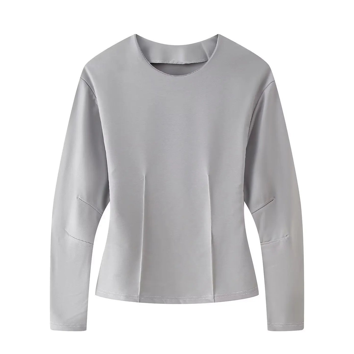 2025 Spring New Women's Two Piece Pant Set Fashion Long Sleeve O-neck Pleated Top Double-Sided Fabric Office Top Casual Pants