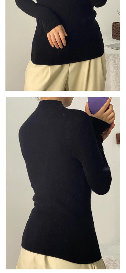 100% Ultra-fine Merino Wool Sweater Autumn and Winter Loose and Simple Semi-turtleneck Wool Bottoming Shirt Multi-color Sweater