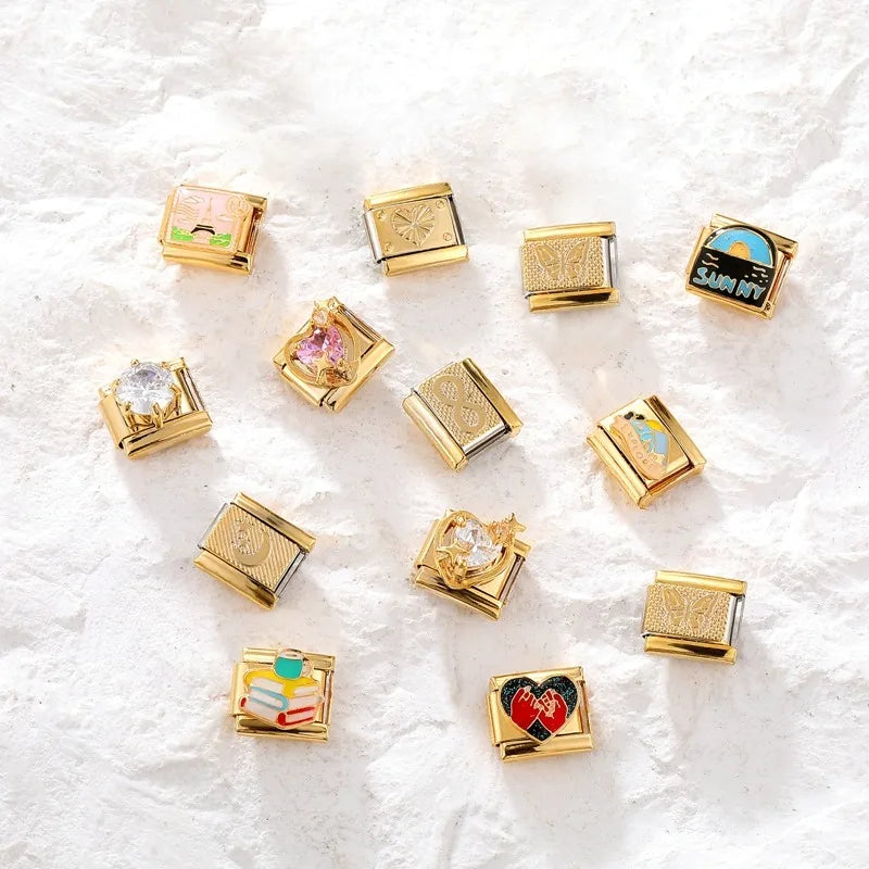 New Fashion 9mm 15 Style Italian Modular Charm Bracelet Fashionable Leisure Holiday Scenery Literary Modular Elastic Bracelet.