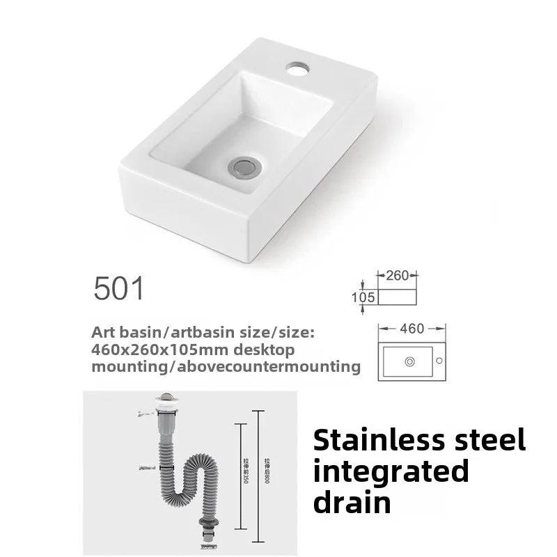 Kompaktes, an der Wand montiertes Keramikwaschbecken – kleines quadratisches Waschbecken, platzsparendes Design für Badezimmer, Balkon oder Waschtisch