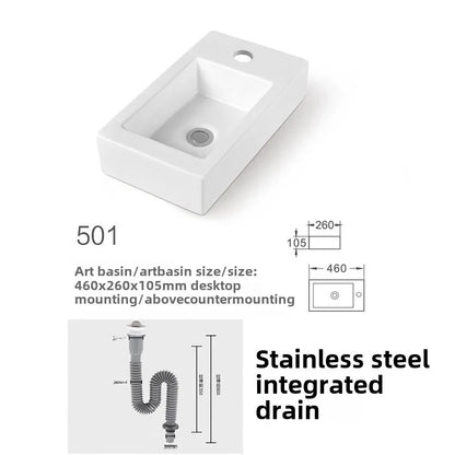 Kompaktes, an der Wand montiertes Keramikwaschbecken – kleines quadratisches Waschbecken, platzsparendes Design für Badezimmer, Balkon oder Waschtisch