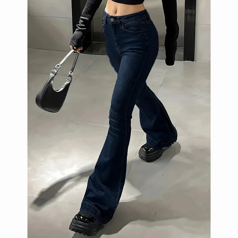 2025Mädchen Concise Ins Hohe Taille Ausgestellte Jeans Weibliche Stretchy Bootcut Denim Hosen Frauen Einfarbig Dünne Schlaghosen.