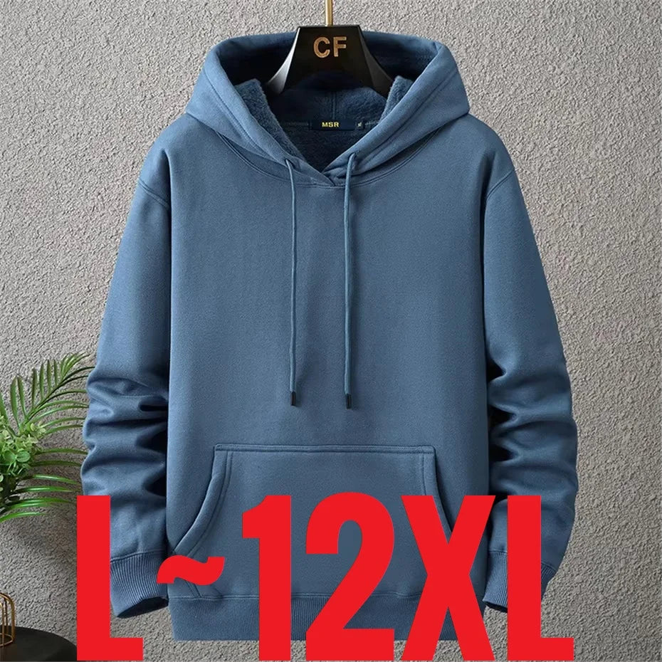 Large Size Men's Hoodie Jacket Hooded Long Sleeve Thick Warm Fleece Lined Sweatshirt Male Casual Winter 10XL 12XL Extra Big Plus.