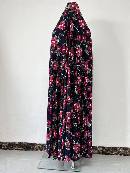 6XL  Muslim Womens Hooded Abaya African Sleeveless Prayer Garment Kaftan Dress With Hijab Floral Dubai Saudi Robe Ramadan.