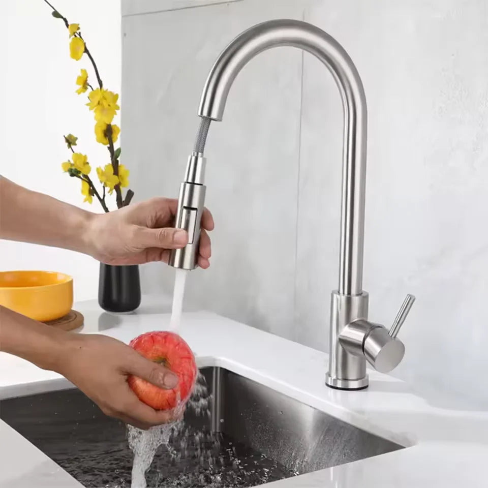 Kitchen Faucet Pull Out Brushed Nickle Stainless Steel Black Kitchen Mixed Tap Kitchen Sink Tap